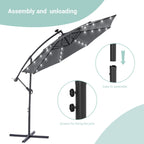 LIVOOSUN 10ft LED Patio Offset Umbrella With Cross Base