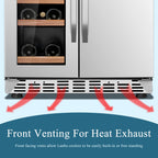 Lanbo 24 Inch Dual Zone 18 Bottle Wine and 55 Can Beverage Cooler, Stainless Steel and Glass with French Door