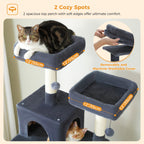 Large Cat Tower Cat Condo with Scratching Posts and Pads, 2 Padded Perch, Dual Condo and Basket