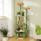 Large Cat Tower Cat Condo with Scratching Posts and Pads, 2 Padded Perch, Dual Condo and Basket