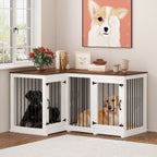 Large Corner Dog Crate Furniture for 2 Dogs, L Shape Dog Crate Cage - 58.7X41.1