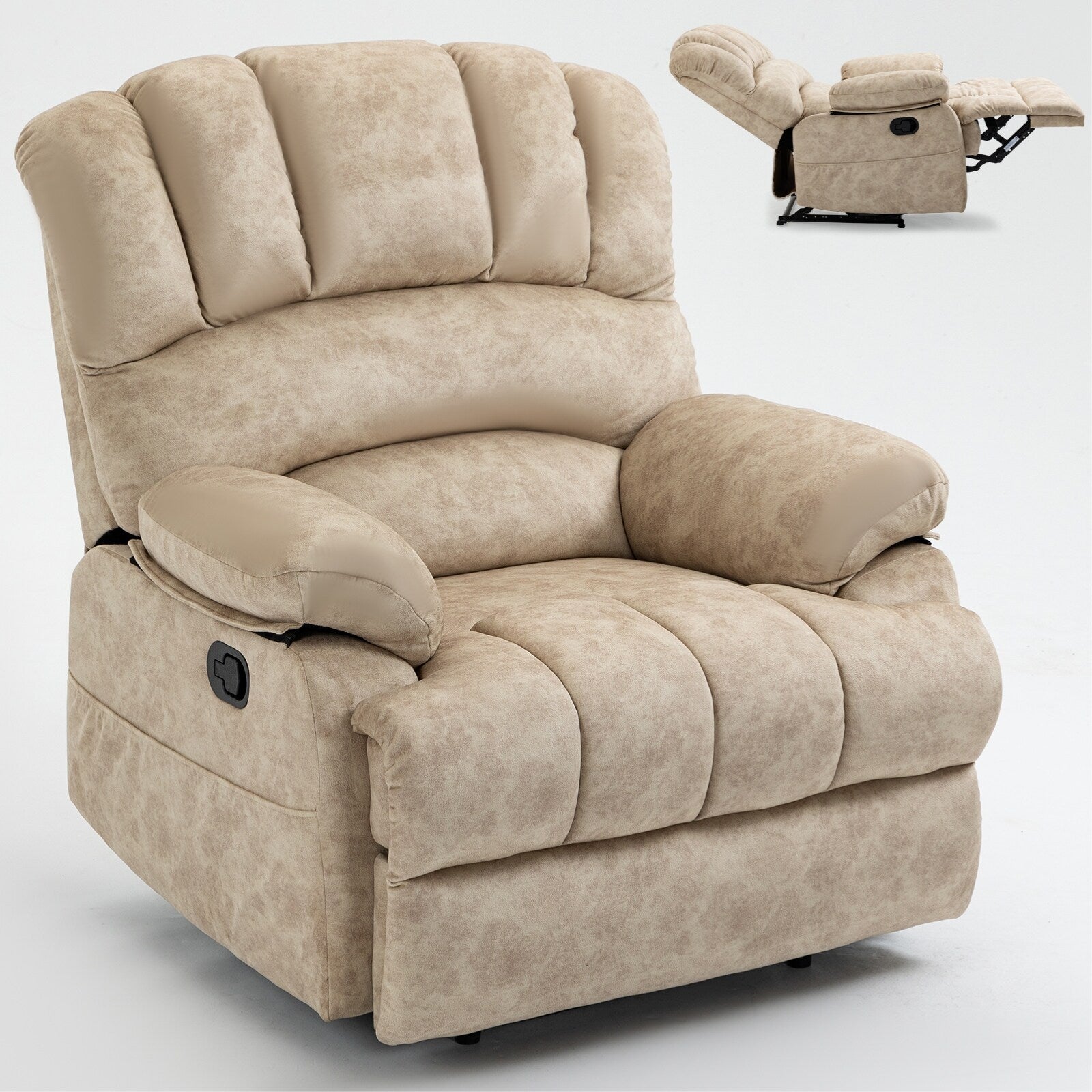 Large Manual Recliner Chair for Adult, Comfortable Fabric Single Recliner Sofa, Overstuffed Reclining Chair for Living Room