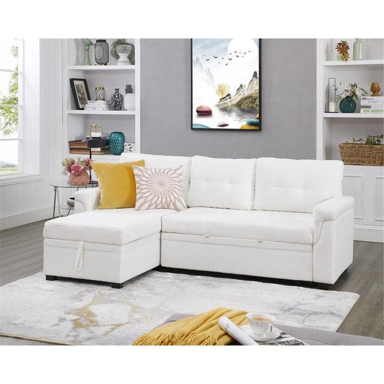 Convertible Reversible Sectional Sofa with Pull-Out Sleeper Bed, Hidden Storage Chaise, and Durable Legs