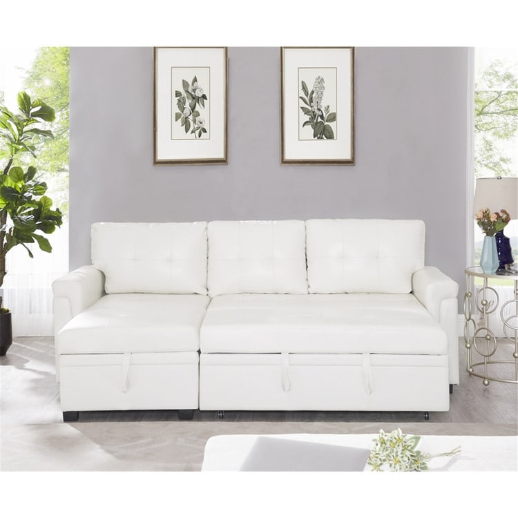 Convertible Reversible Sectional Sofa with Pull-Out Sleeper Bed, Hidden Storage Chaise, and Durable Legs