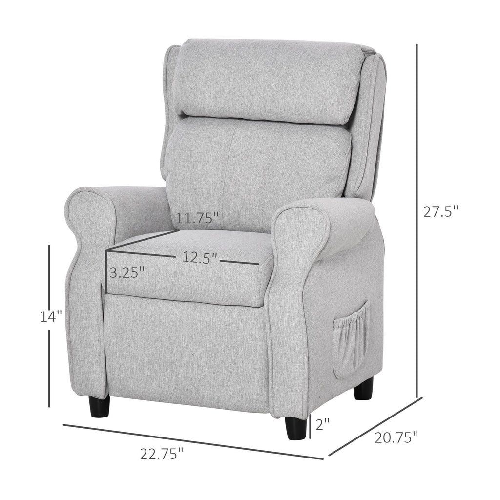 Light Grey Kids Children Upholstered Manual Recliner for 3-5 Years with Footrest and 2 Side Pockets