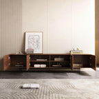 Mid-Century Modern TV Stand with 4 Doors Storage Cabinets, Fits TVs Up to 100 Inches, Living Room Entertainment Center