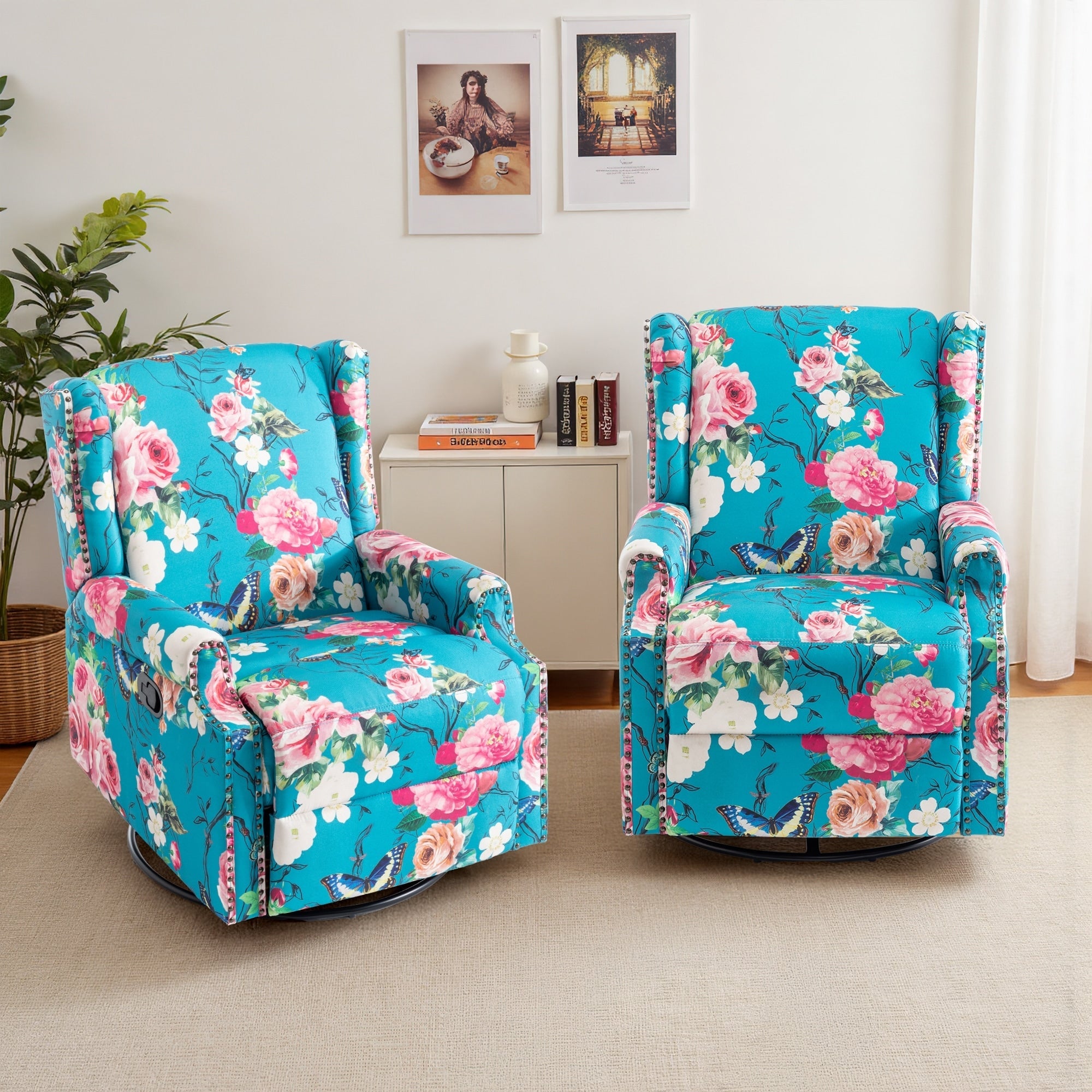 29'' W Pattern Swivel Glider Manual Push Back Recliner Chair Set of 2