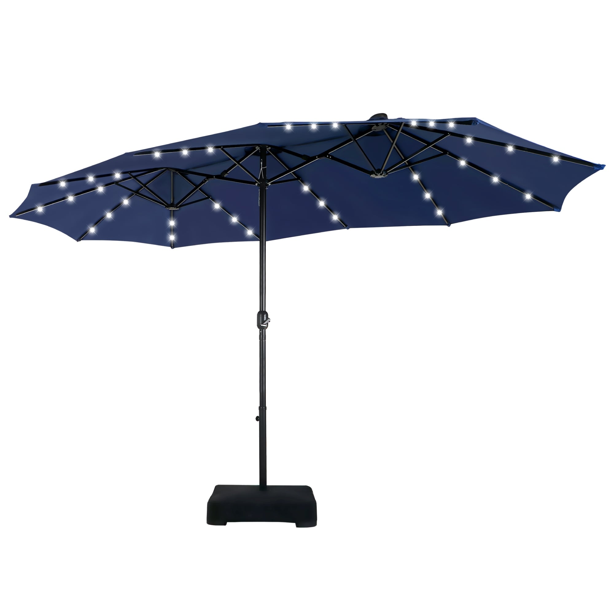 MAISON ARTS 15-foot Rectangular Crank Double-sided Outdoor Market Umbrella Solar LED Lighted Patio Umbrella with Base Included