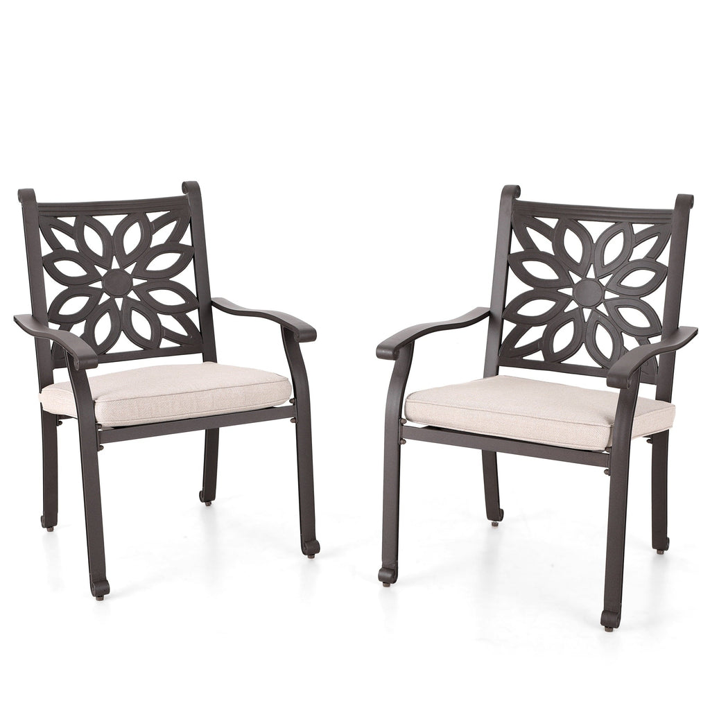 MAISON ARTS Cast Aluminum Dining Chairs/Patio Dining Set with Round Dining Table & 6 Cast Aluminum Patio Chairs
