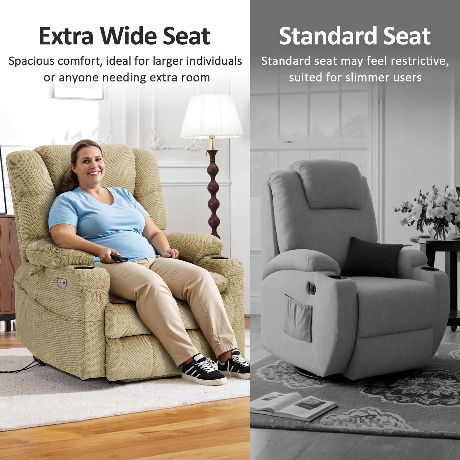 MCombo Large-Wide Dual Motor Power Lift Recliner with Massage and Dual Heating for Big and Tall Elderly, Fabric R7635