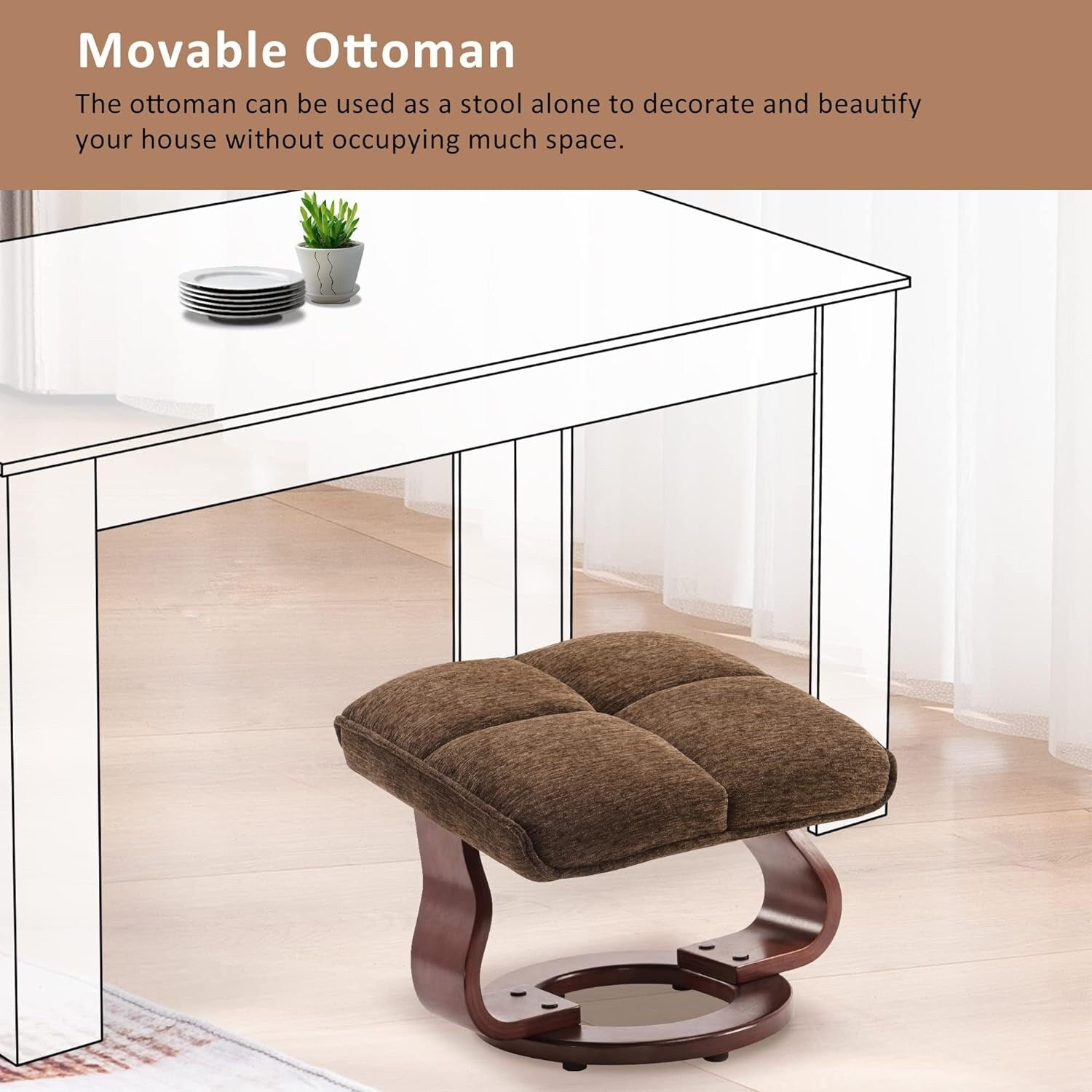 MCombo Set of 2 Swivel Recliner with Ottoman and Neck Pillow,Chenille Fabric