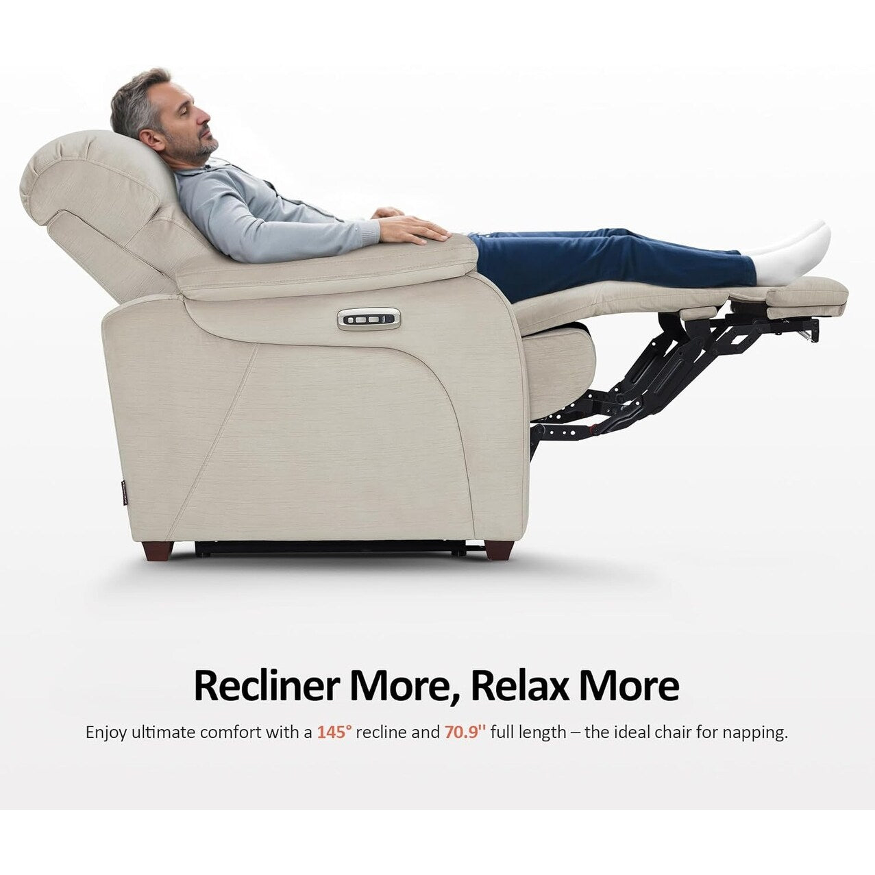 MCombo Zero Wall-Hugger Power Recliner Chair with Adjustable Headrest, Perfect for Small Spaces and RV, Fabric ST257