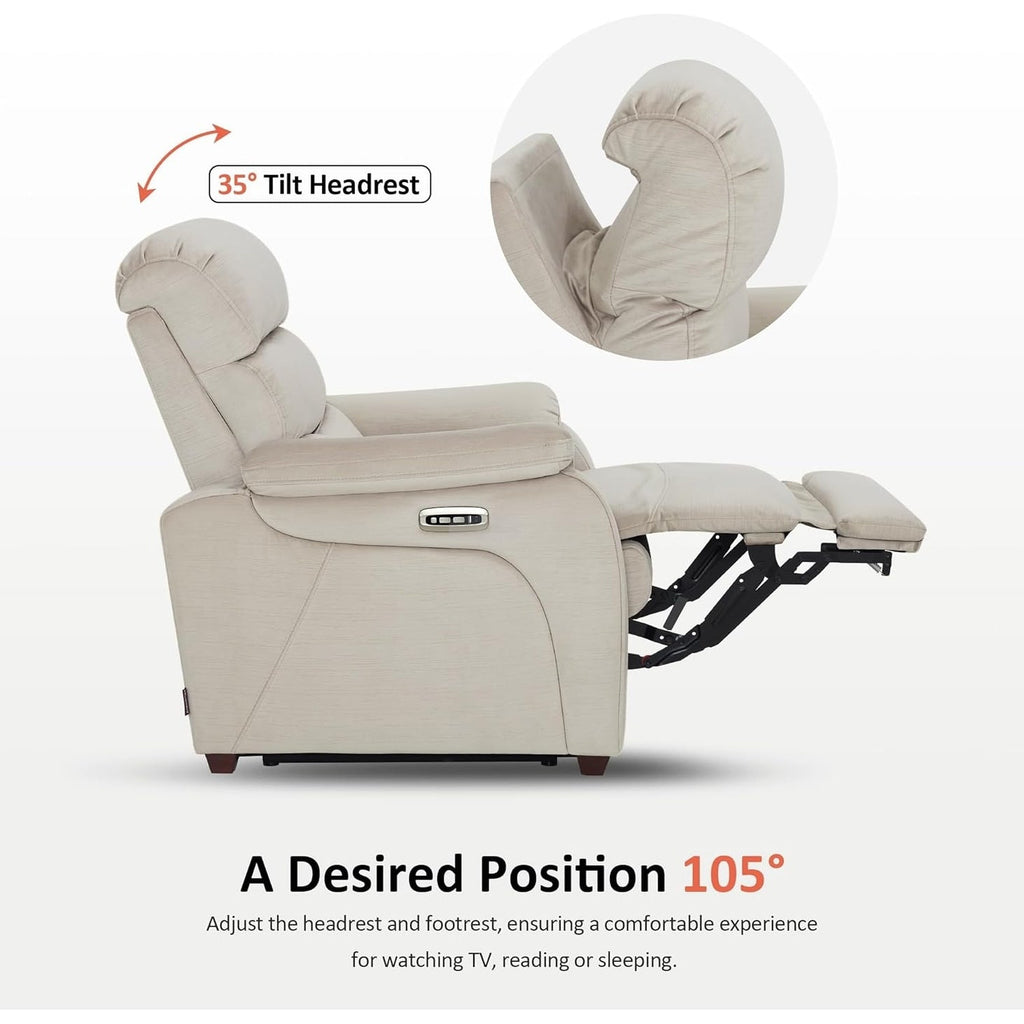 MCombo Zero Wall-Hugger Power Recliner Chair with Adjustable Headrest, Perfect for Small Spaces and RV, Fabric ST257