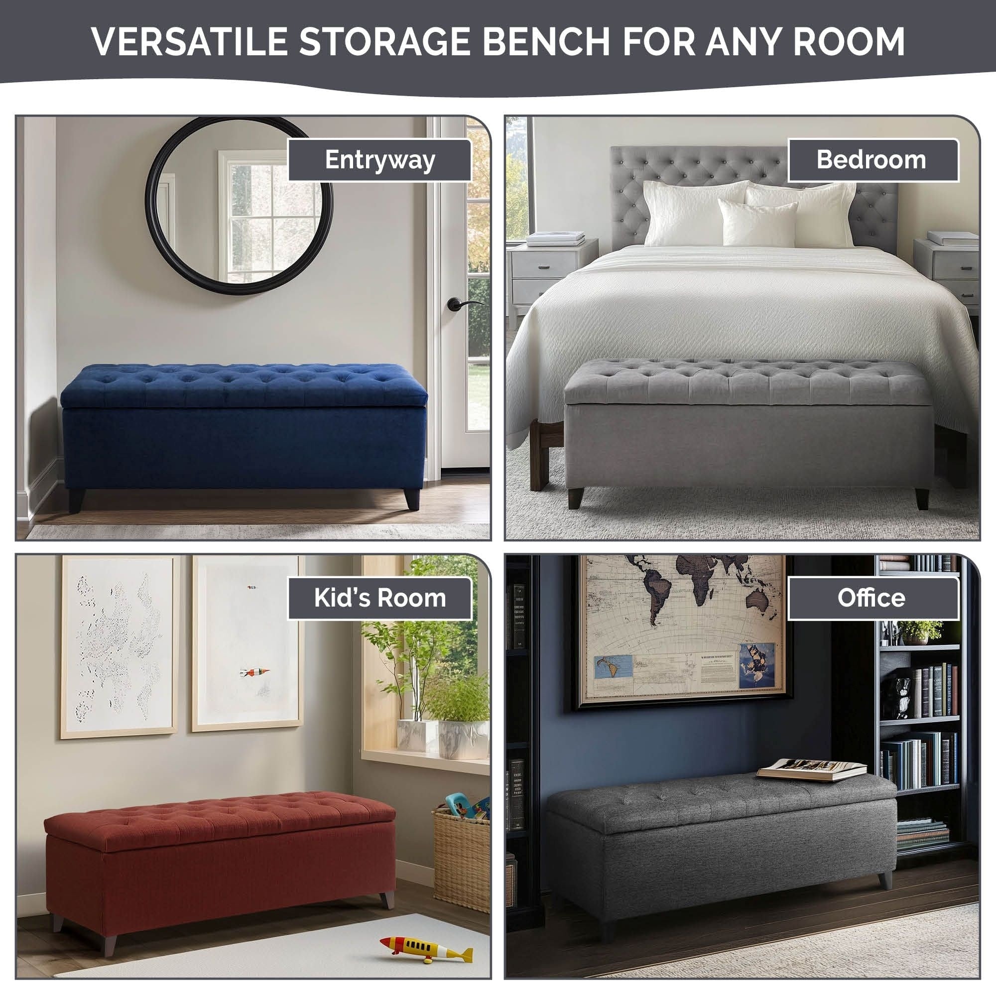 Madison Park Sasha Tufted Top Upholstered Storage Bench