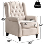 Pushback Recliner Chair, Fabric Armchair Push Back Recliner with Rivet Decoration, Single Sofa Accent Chair