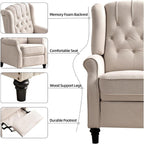 Pushback Recliner Chair, Fabric Armchair Push Back Recliner with Rivet Decoration, Single Sofa Accent Chair