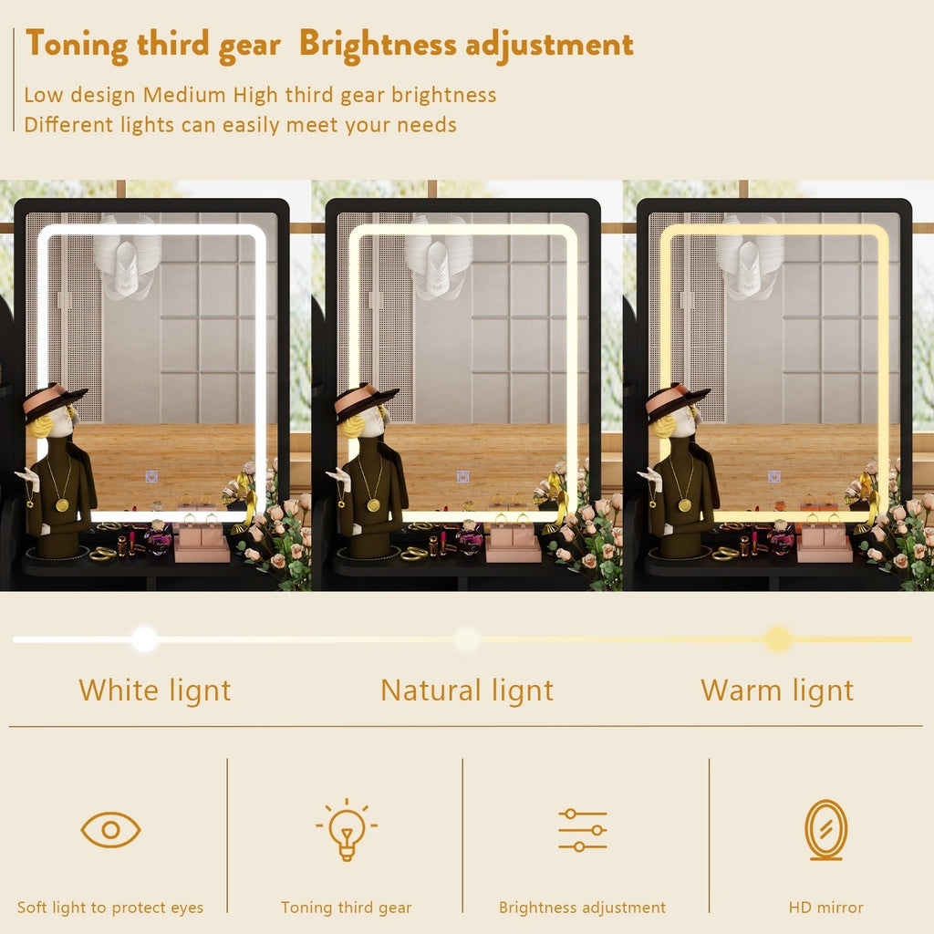 Makeup Vanity Set Table With LED Light &Mirror & Stool