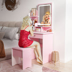 Makeup Vanity Set Table With LED Light &Mirror & Stool