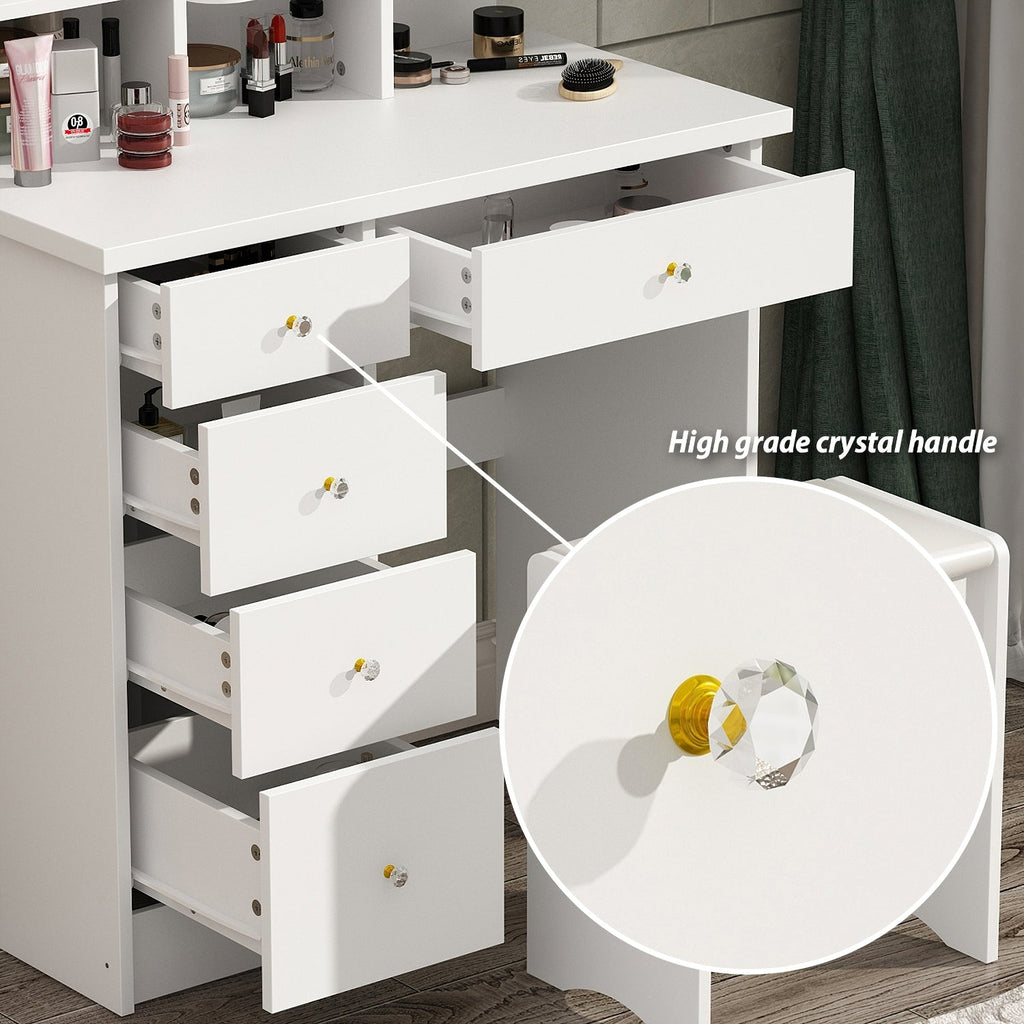 Makeup Vanity Set Table With LED Light &Mirror & Stool