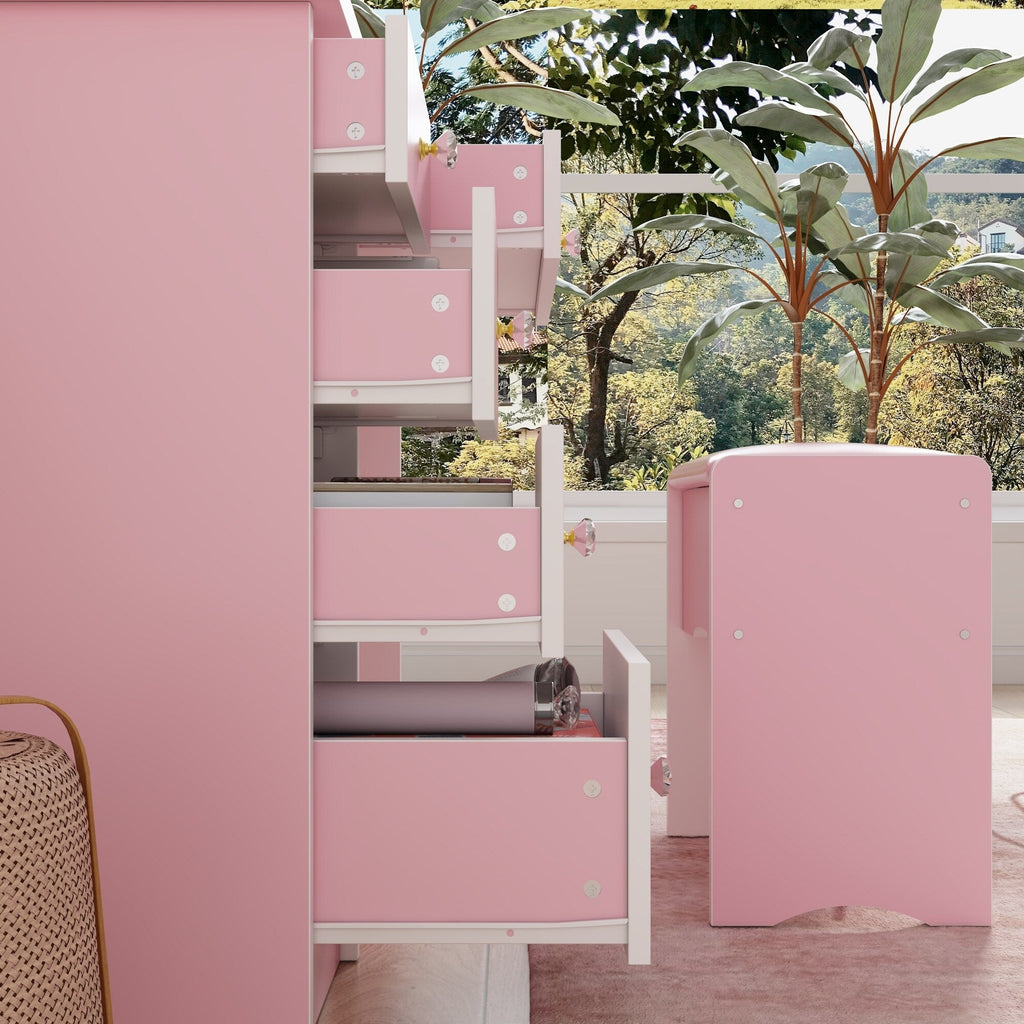 Makeup Vanity Set Table With LED Light &Mirror & Stool