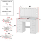 Makeup Vanity w/Tri-Fold Mirror Certified Lighting Glass Top Dresser