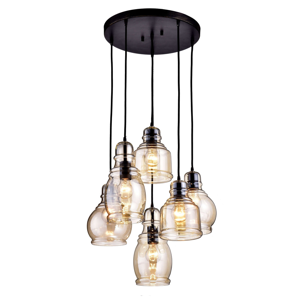Mariana Cognac Glass Antique Black and Round Base 6-light Pendant