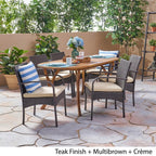 Mason Outdoor 7 Piece Acacia Wood and Wicker Dining Set by Christopher Knight Home