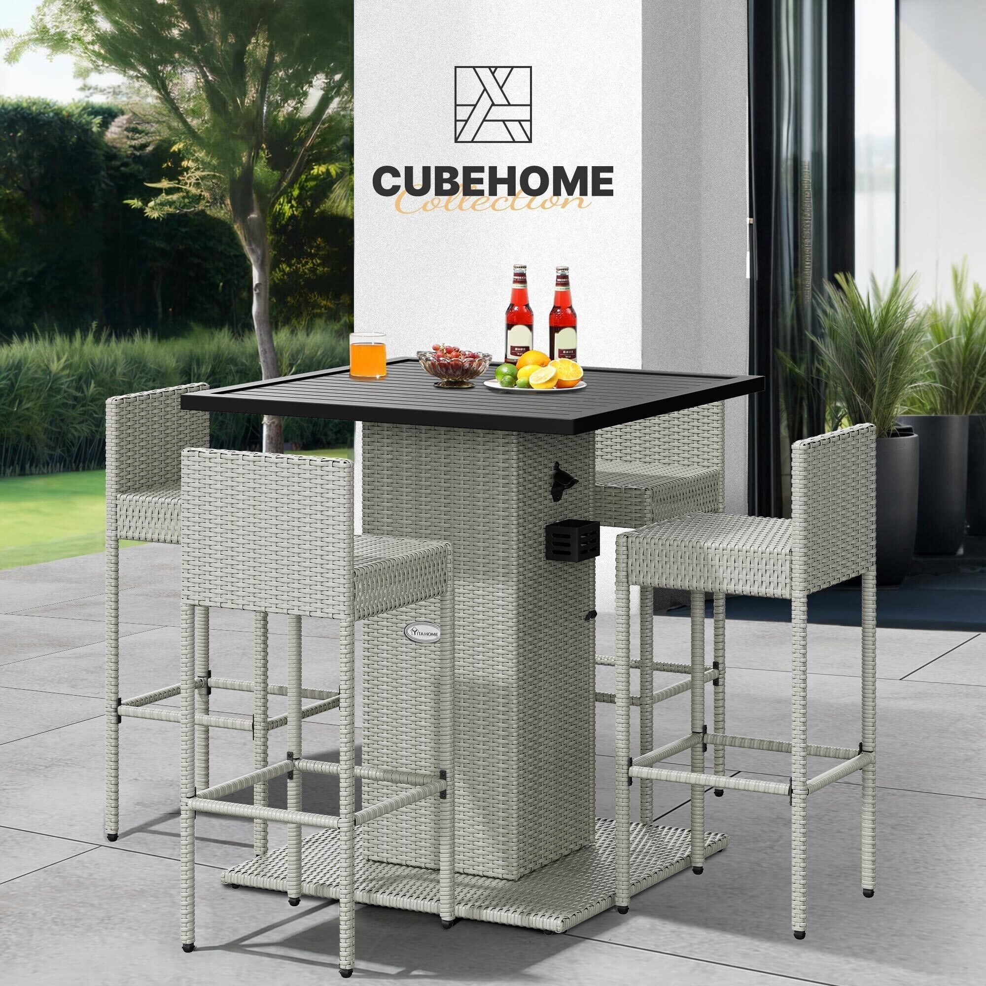 Moasis 5-Piece Outdoor Furniture Wicker Bar Set - 5 PCS