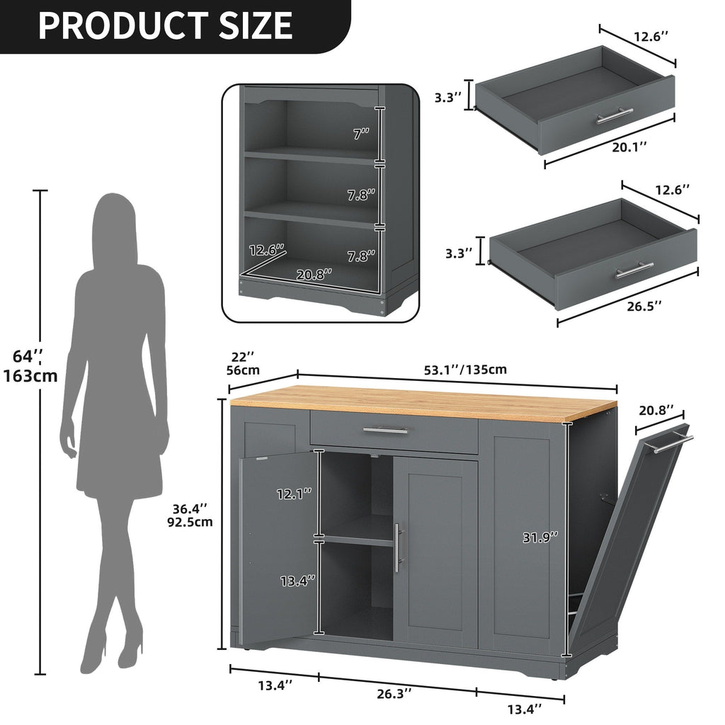 Moasis 53-inch Rolling Kitchen Island Storage Cabinet Portable Mobile Kitchen Cart
