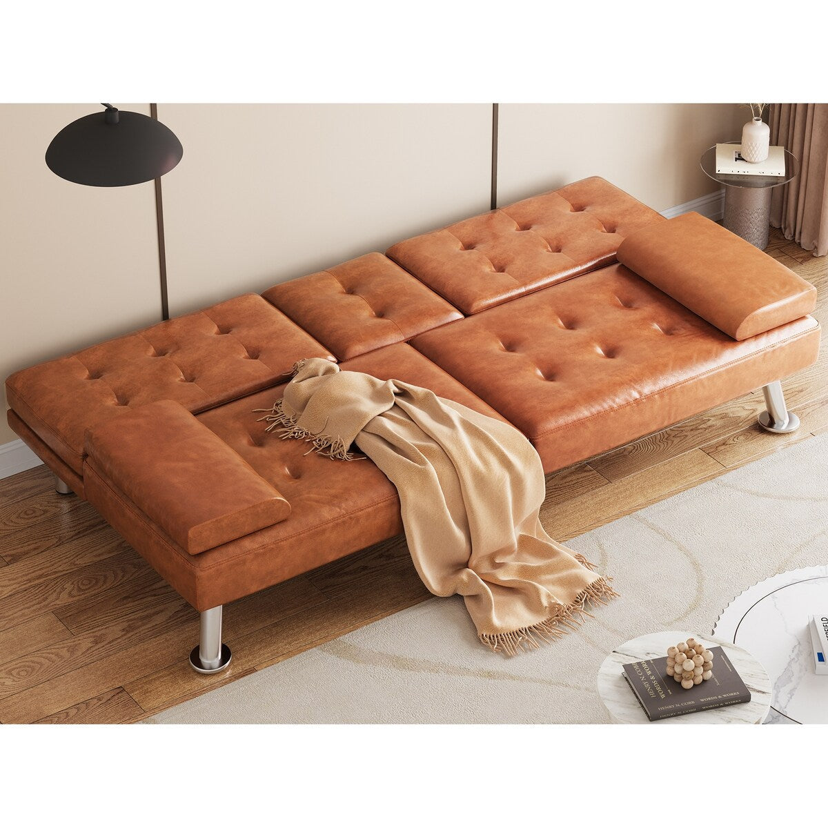Moasis Faux Leather Futon Sofa Bed Modern Folding Futon Set - 64 L x 30 W x 26 H