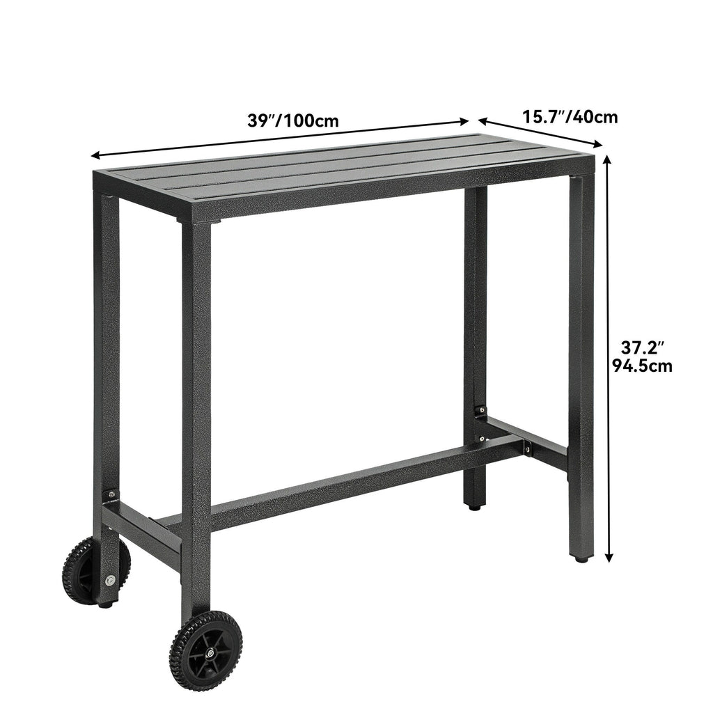 Moasis Patio Metal Counter Table Bar Table with Wheels
