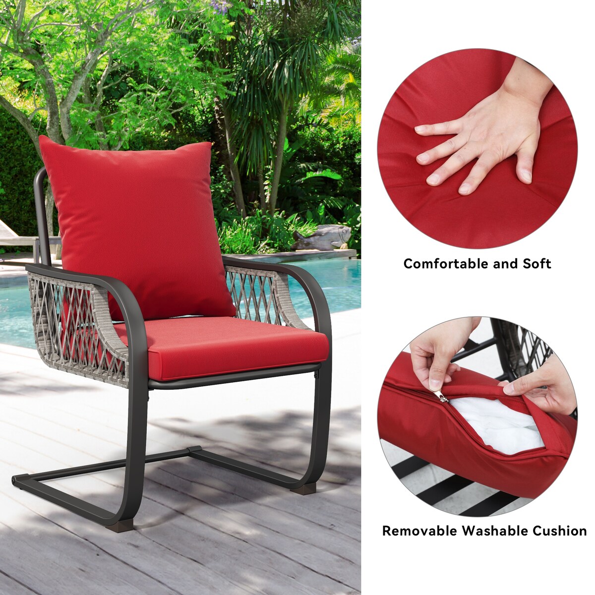 Moasis Red 3 PCs Patio Bistro Set Outdoor Furniture with Cushioned Seats - 3 Pcs