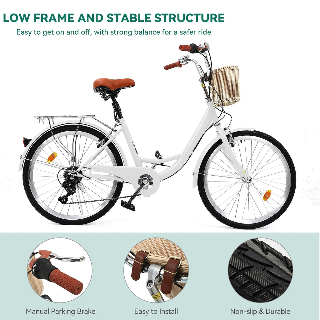 Moasis24/ 26 7-speed Cruiser Bike Adjustable Step Through Bike Commute Bike Bicycle
