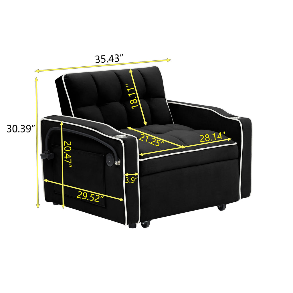 Modern 70.86 3 in 1 Single Convertible Sofa Bed with Adjustable Back and USB Charging Port for Living Room