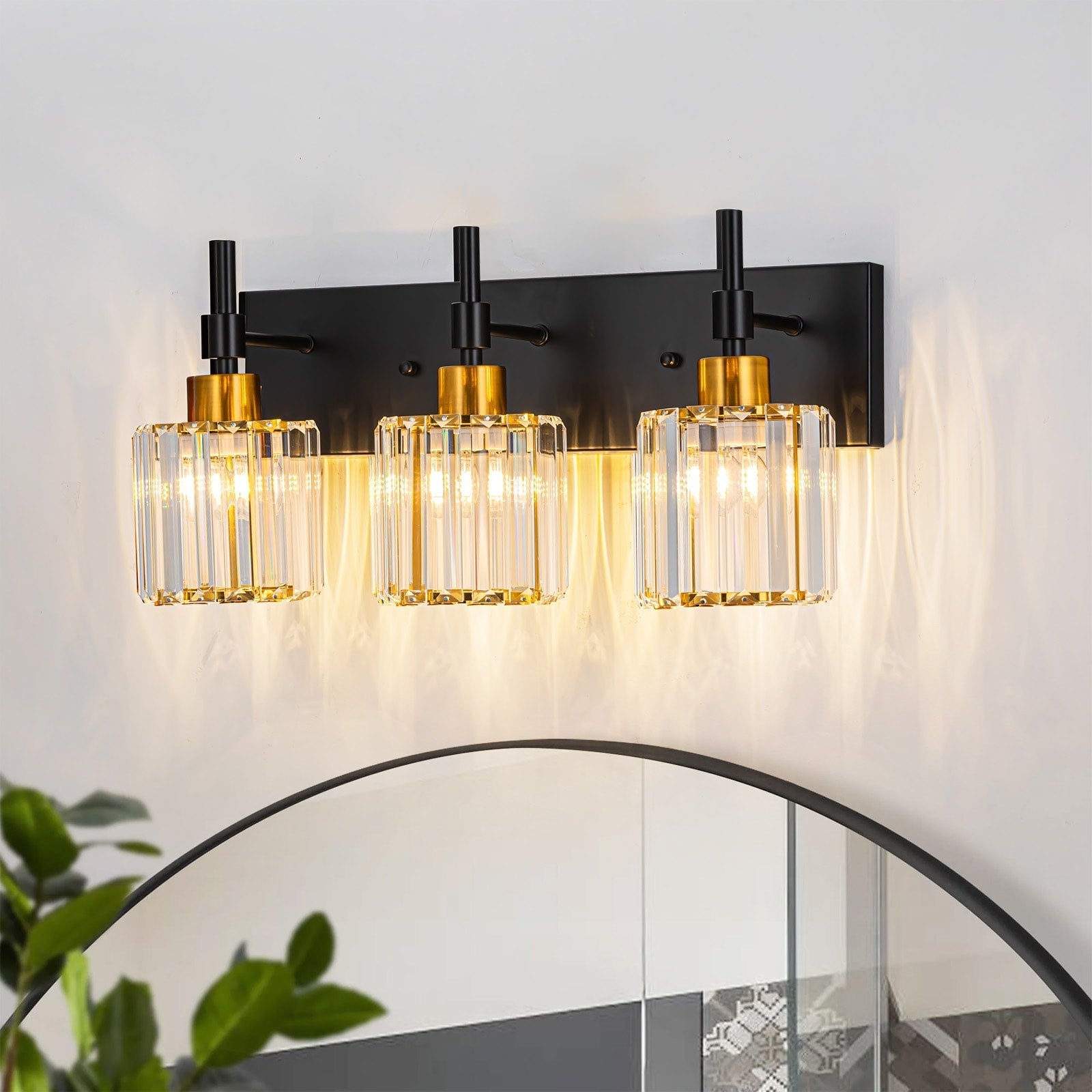 Modern Dimmable Crystal Bathroom Vanity Light Wall Sconces with Crystal Shades