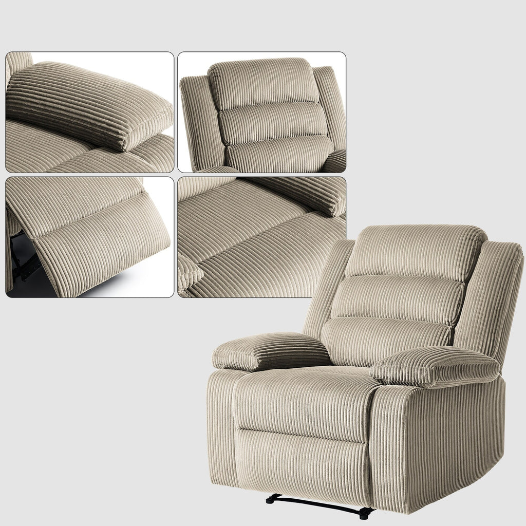 Modern Corduroy Manual Recliner Chair, Lounger Adjustable Recliners with Wide Armrest