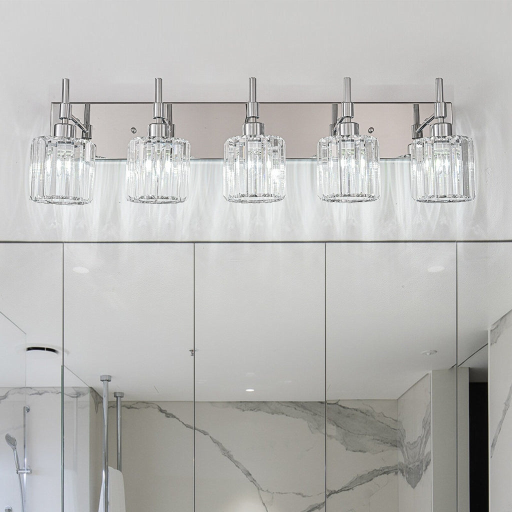 Modern Dimmable Crystal Bathroom Vanity Light Wall Sconces with Crystal Shades