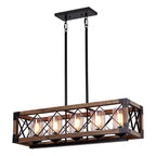 Modern Farmhouse 5-Light Wood Rectangle Chandelier Seeded Glass Kitchen Island Lights for Dining Room - 31.5 L x 8.75 W x 8 H