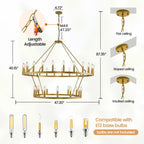 Modern Farmhouse Chandelier 2 Tier Round Wagon Wheel Chandelier Large High Ceiling Light.