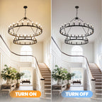 Modern Farmhouse Chandelier 2 Tier Round Wagon Wheel Chandelier Large High Ceiling Light.