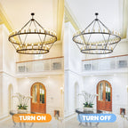Modern Farmhouse Chandelier 2 Tier Round Wagon Wheel Chandelier Large High Ceiling Light.