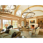 Modern Farmhouse Chandelier 2 Tier Round Wagon Wheel Chandelier Large High Ceiling Light.