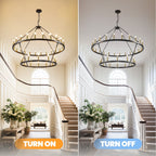 Modern Farmhouse Chandelier 2 Tier Round Wagon Wheel Chandelier Large High Ceiling Light.