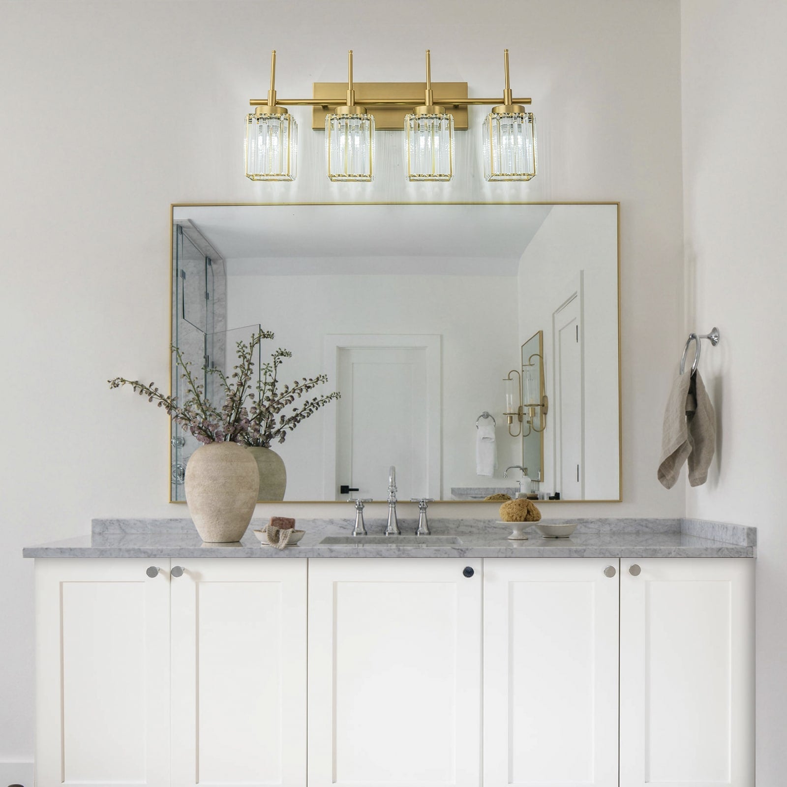 Modern Gold Dimmable Wall Light Glam Cylinder Bathroom Crystal Vanity Light Wall Sconces