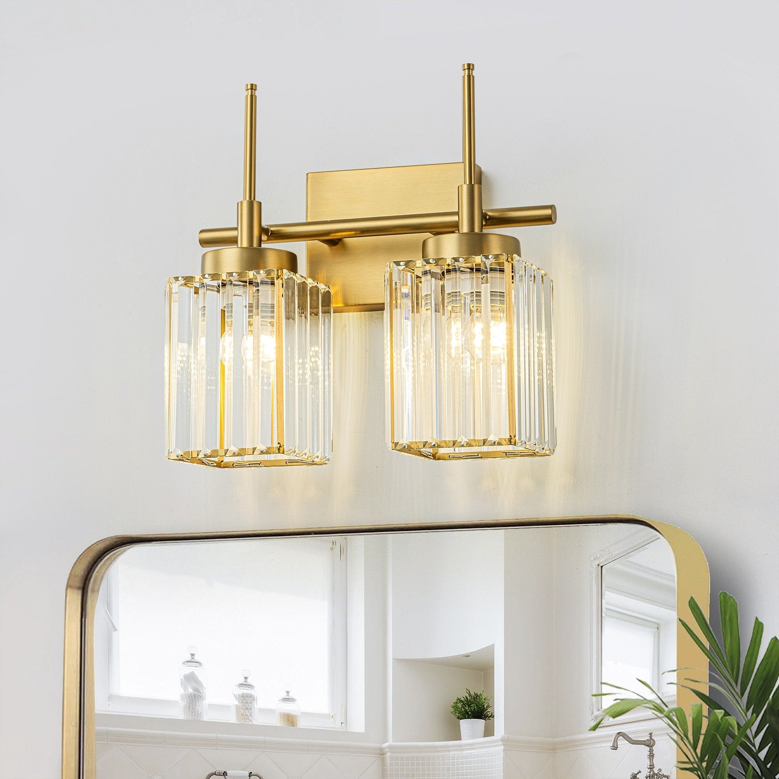 Modern Gold Dimmable Wall Light Glam Cylinder Bathroom Crystal Vanity Light Wall Sconces