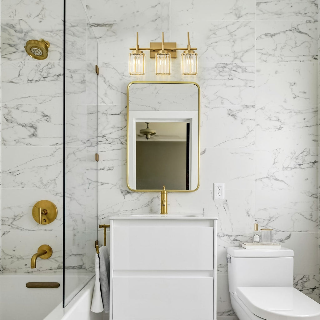 Modern Gold Dimmable Wall Light Glam Cylinder Bathroom Crystal Vanity Light Wall Sconces