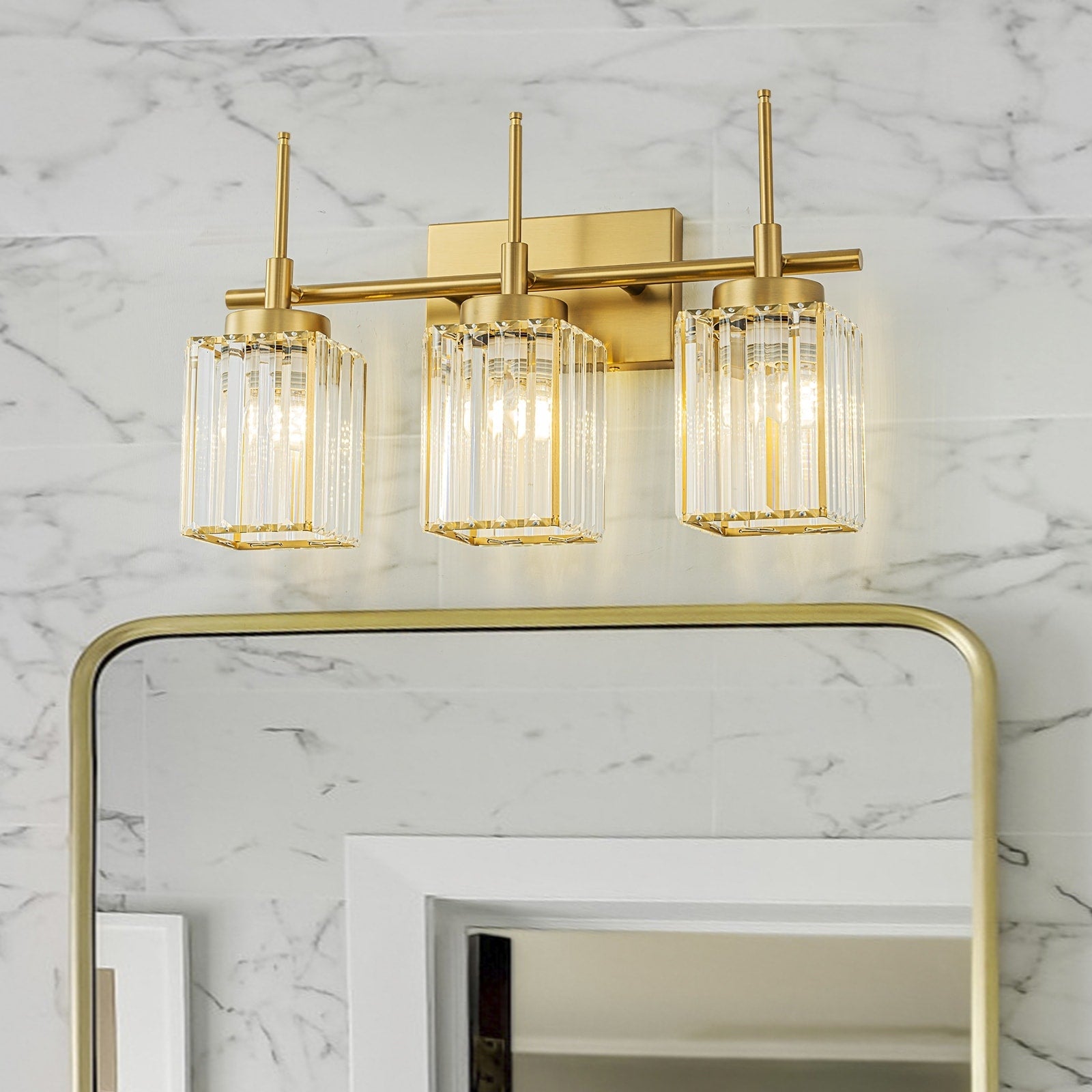 Modern Gold Dimmable Wall Light Glam Cylinder Bathroom Crystal Vanity Light Wall Sconces