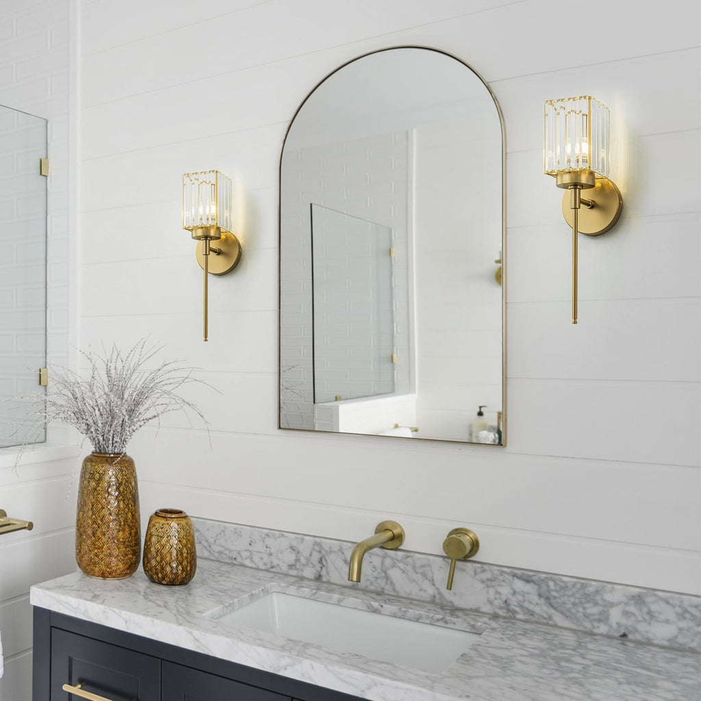 Modern Gold Dimmable Wall Light Glam Cylinder Bathroom Crystal Vanity Light Wall Sconces