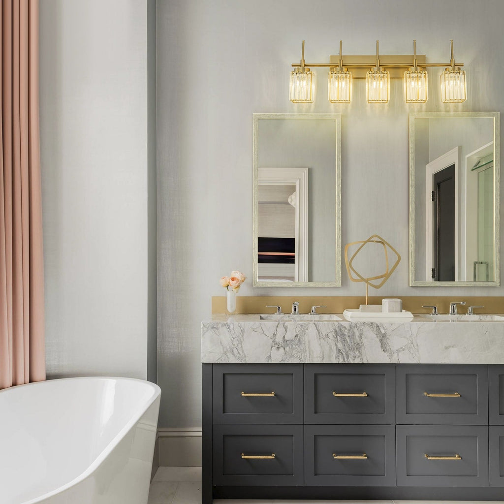 Modern Gold Dimmable Wall Light Glam Cylinder Bathroom Crystal Vanity Light Wall Sconces