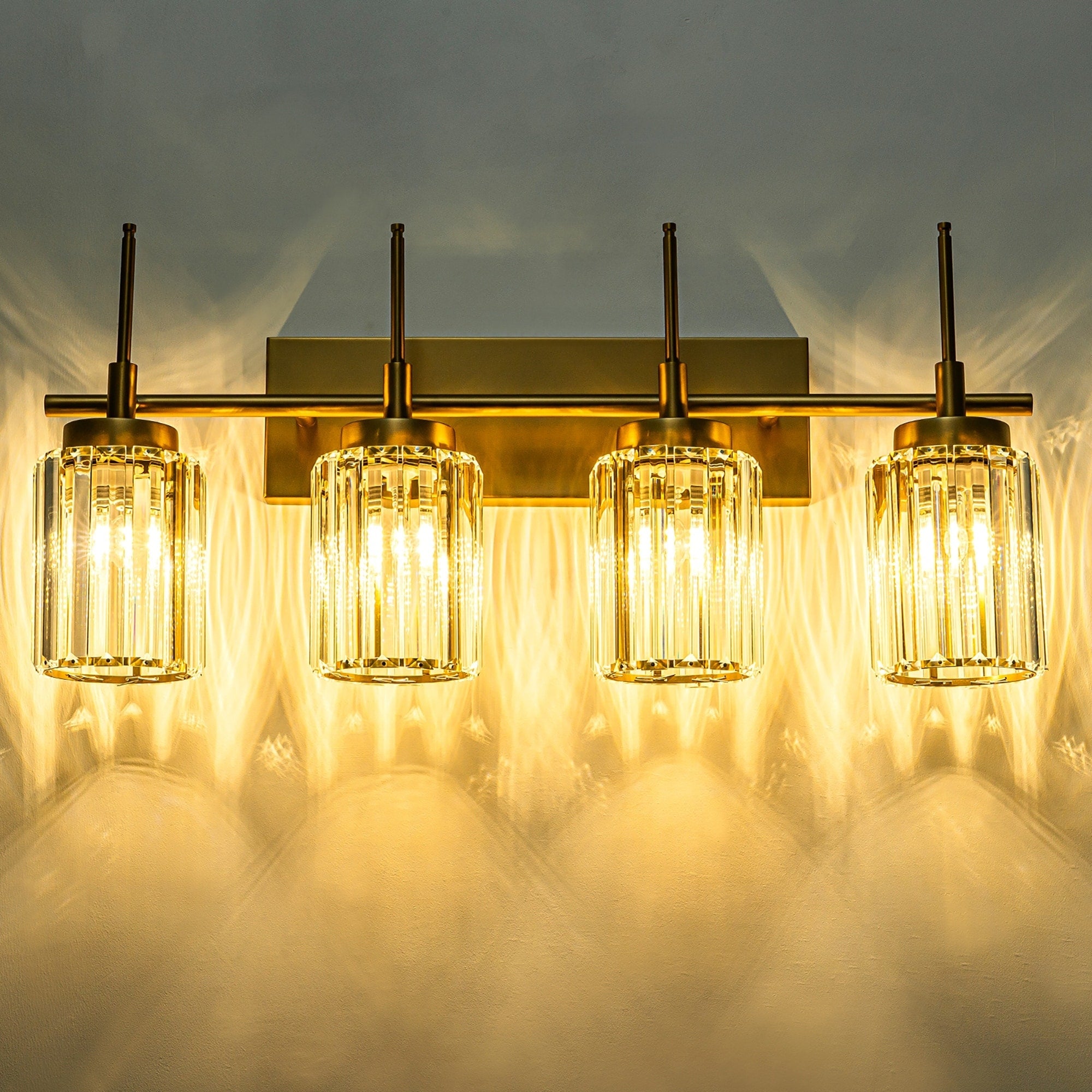 Modern Gold Dimmable Wall Light Glam Cylinder Bathroom Crystal Vanity Light Wall Sconces
